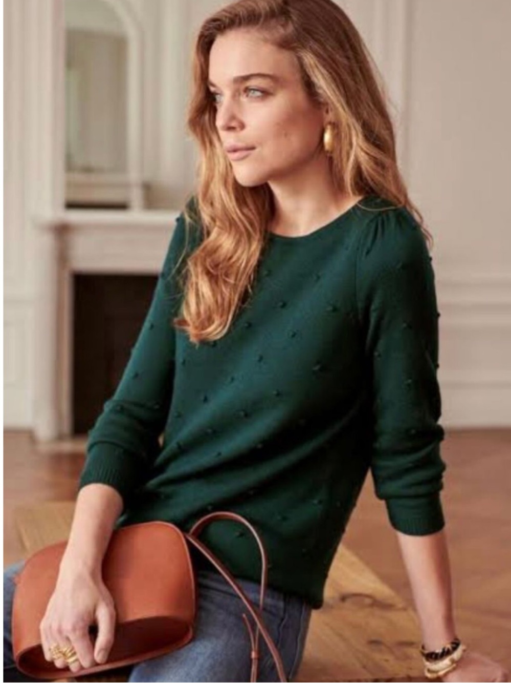 Sézane Hans Jumper Wool Crew Swiss Dot Sweater Green size small
